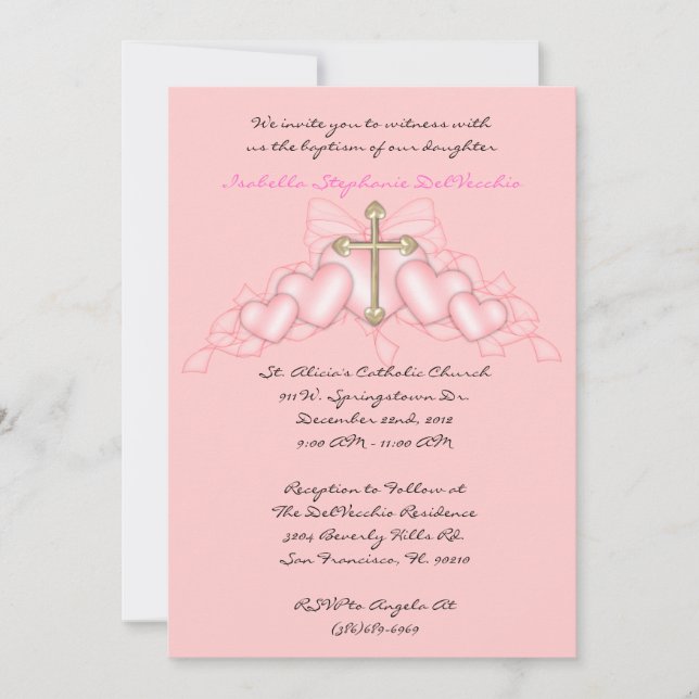 Invitation de communion et de baptême rose CUTE (Devant)