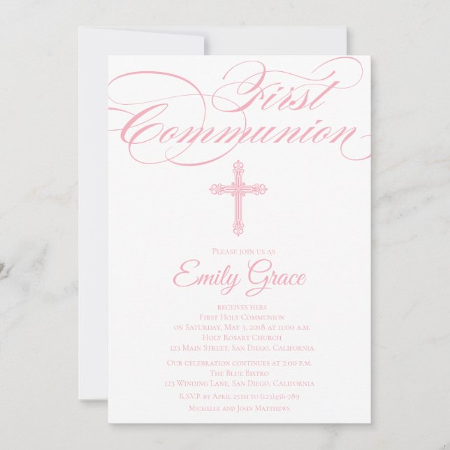 Invitation de communion moderne Elegant pour fille (Devant)