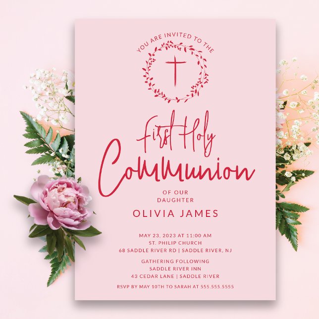 Invitation de communion Pétale Rose Girls (Créateur téléchargé)