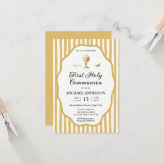 Invitation de Communion rayée avec une épingle jau