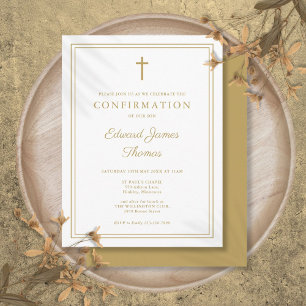 Invitation de confirmation à bordure dorée élégant