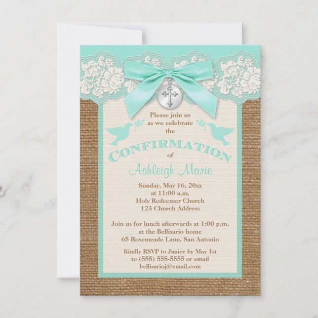 Invitation de confirmation BOW & CHARM Aqua (Devant)