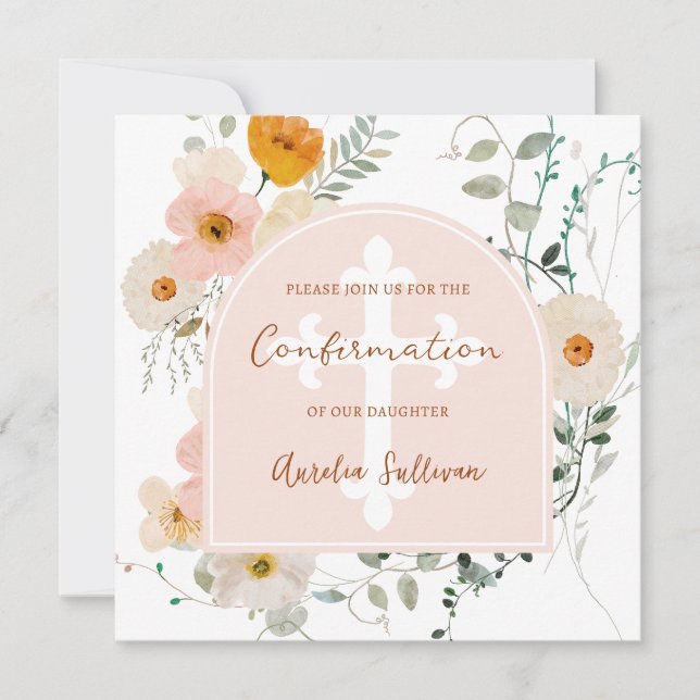 Invitation de confirmation d'arc fleur sauvage (Devant)