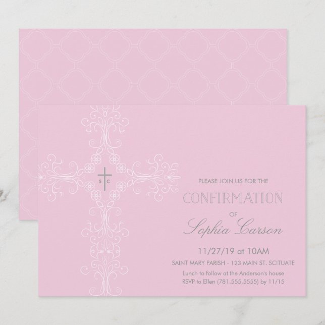 Invitation de confirmation de fille avec Croix élé (Devant / Derrière)