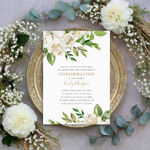 Invitation de confirmation de fleurs dorées