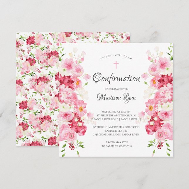 Invitation de confirmation de fleurs printanières (Devant / Derrière)
