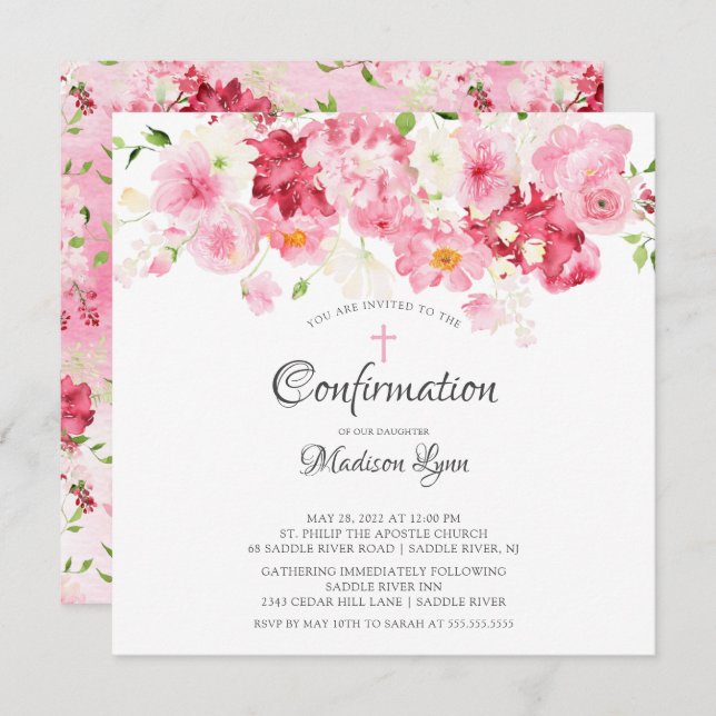 Invitation de confirmation de fleurs printanières (Devant / Derrière)