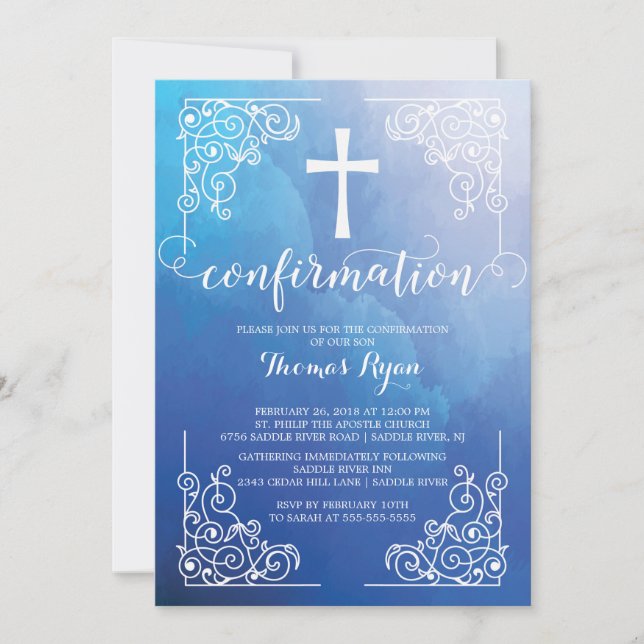 Invitation de confirmation de la croix d'aquarelle (Devant)