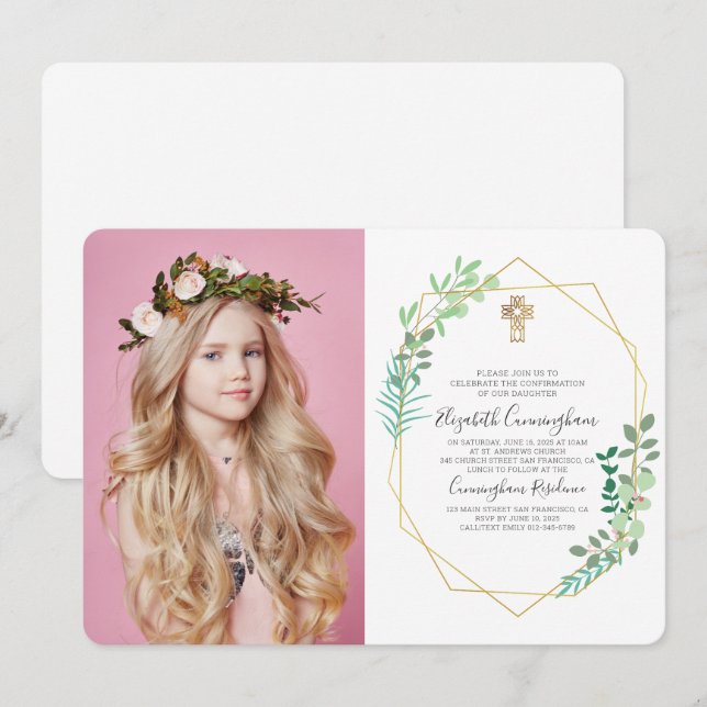 Invitation de confirmation de la croix de feuillag (Devant / Derrière)