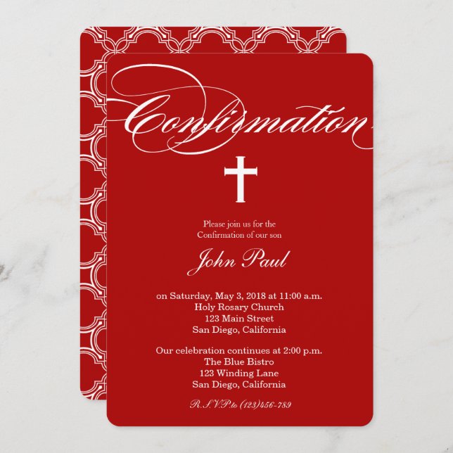 Invitation de confirmation de la croix et du quatr (Devant / Derrière)