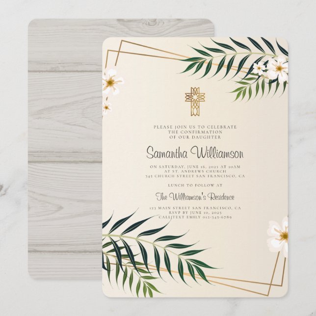 Invitation de confirmation de la croix florale géo (Devant / Derrière)