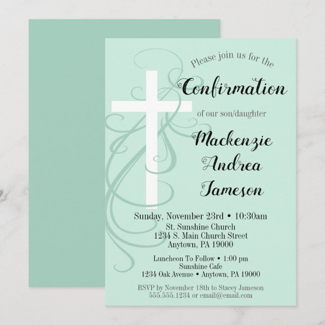 Invitation de confirmation de la croix verte de la (Devant / Derrière)
