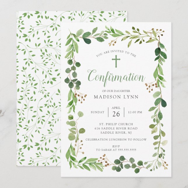 Invitation de confirmation de la feuille verte sou (Devant / Derrière)
