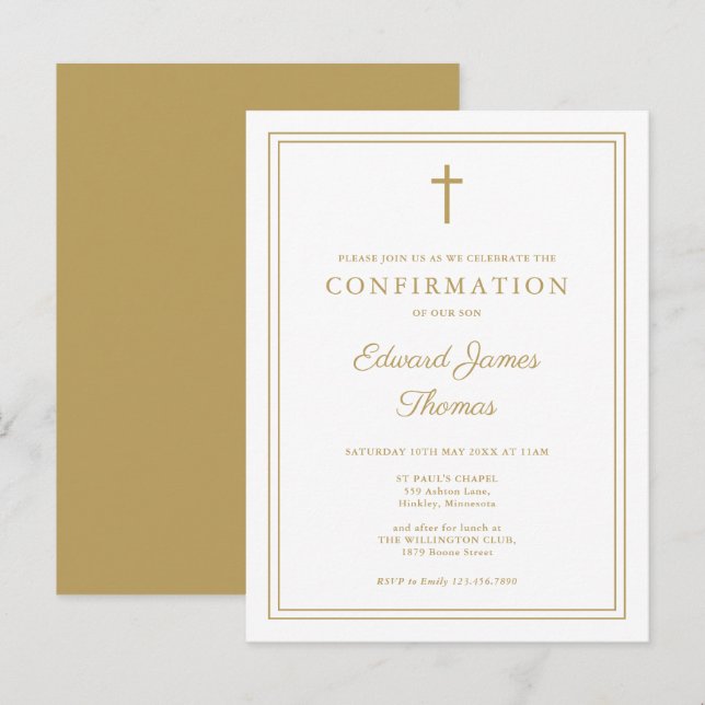 Invitation de confirmation de la frontière dorée m (Devant / Derrière)