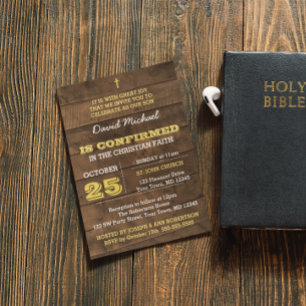 Invitation de confirmation de l'or en bois de Barn