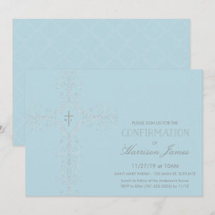 Invitation de confirmation du garçon avec croix, i