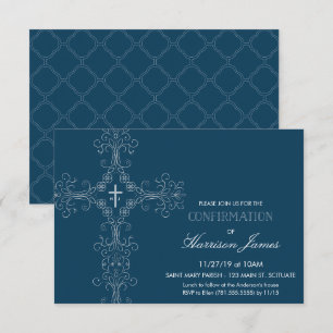 Invitation de confirmation du garçon avec croix, i