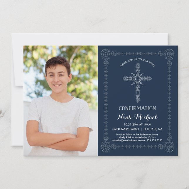 Invitation de confirmation du garçon - Photo avec  (Devant)