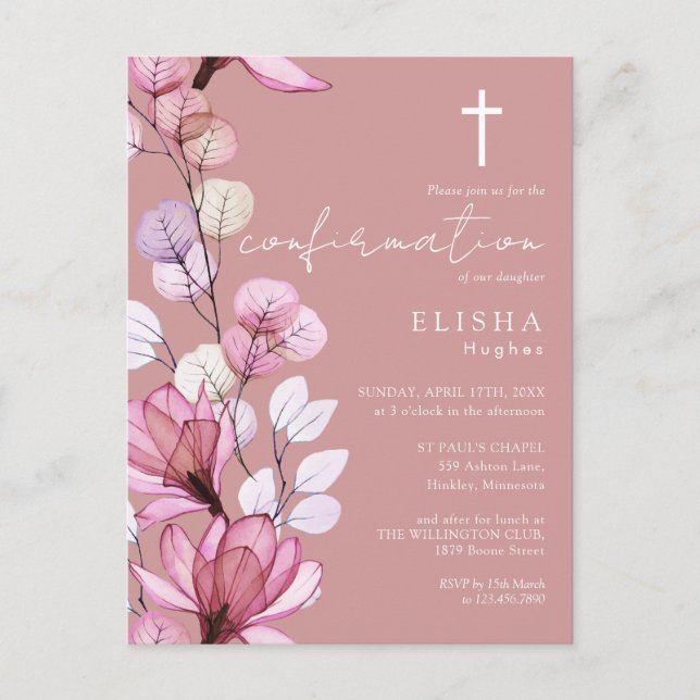 Invitation de confirmation du Rose rose roux (Devant)