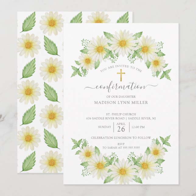 Invitation de confirmation florale de marguerite f (Devant / Derrière)