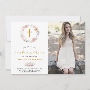 Invitation de confirmation florale et de coton