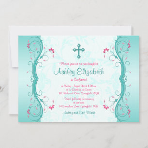 Invitation de confirmation Florale rose Turquoise