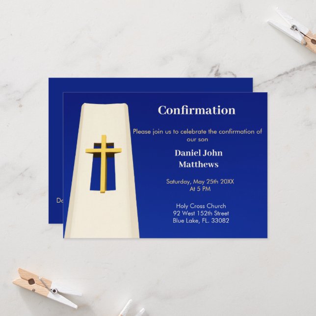 Invitation de confirmation Gras Croix Bleue Sainte (Devant/Arrière en situation)