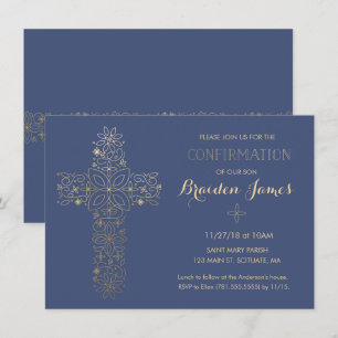 Invitation de confirmation - Invitation Gold Cross