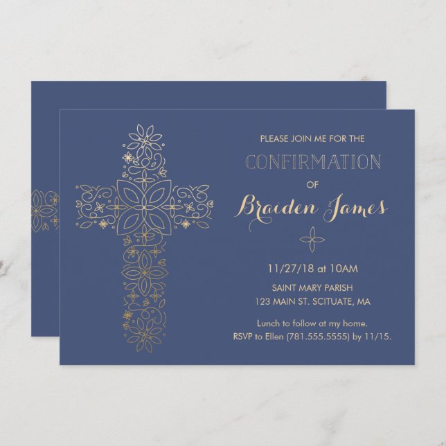 Invitation de confirmation - Invitation Gold Cross (Devant / Derrière)