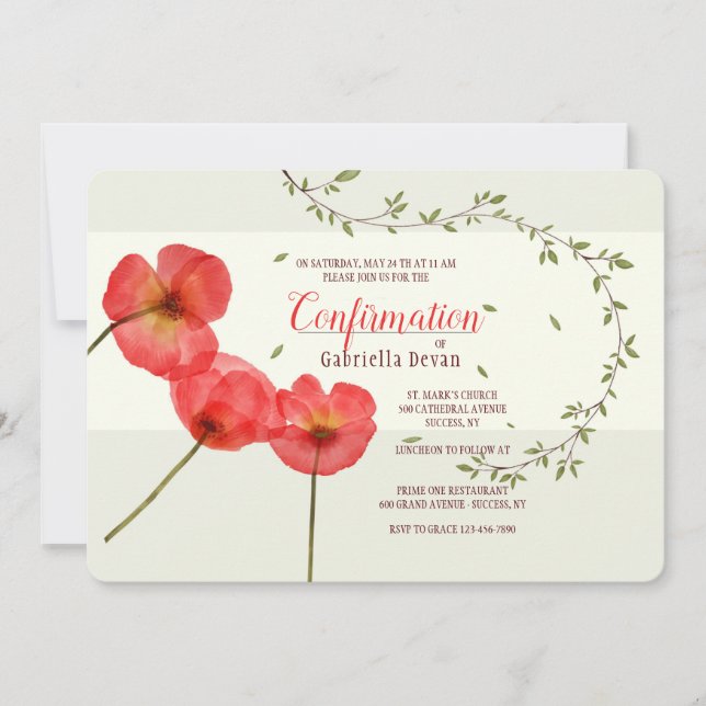 Invitation de confirmation Red Poppies (Devant)
