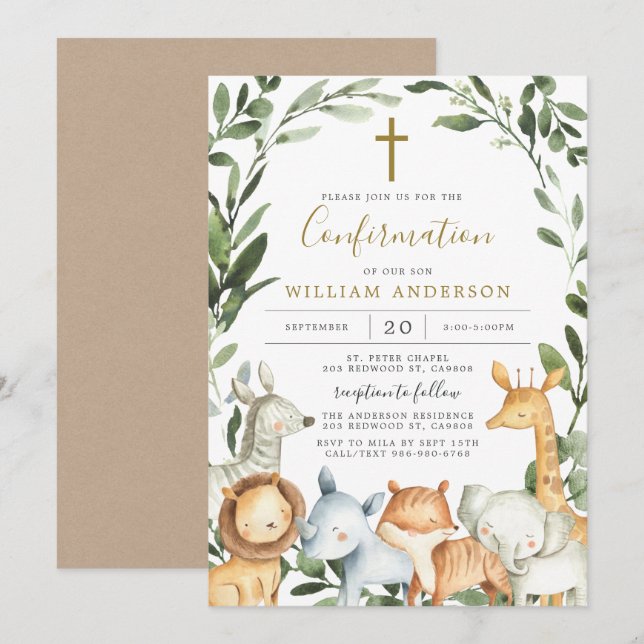 Invitation de confirmation Safari Animaux (Devant / Derrière)