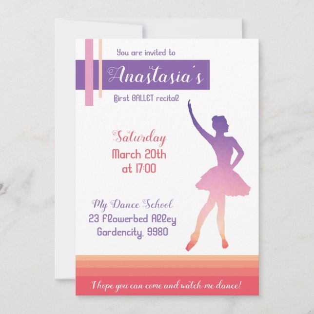 Invitation de considérant de ballet, fille pourpre (Devant)