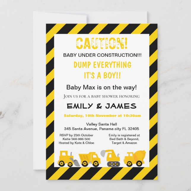 Invitation de construction, Baby Shower, Anniversa (Devant)
