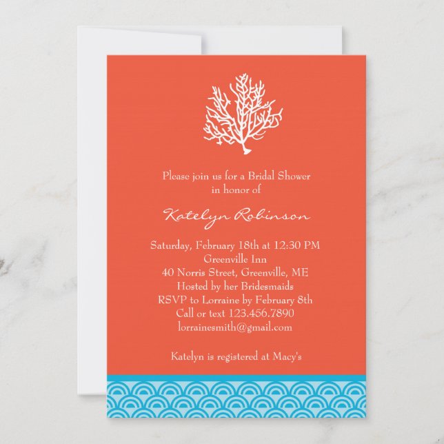 Invitation de corail de Fête de la mariée (Devant)