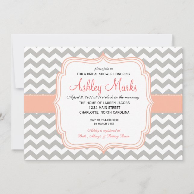 Invitation de corail et grise de Chevron (Devant)