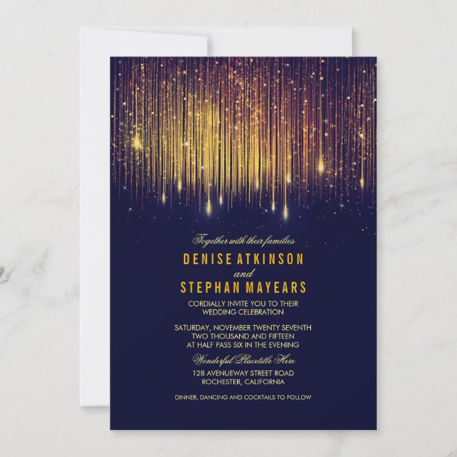 Invitation de cordes Mariage Marine et Gold (Devant)
