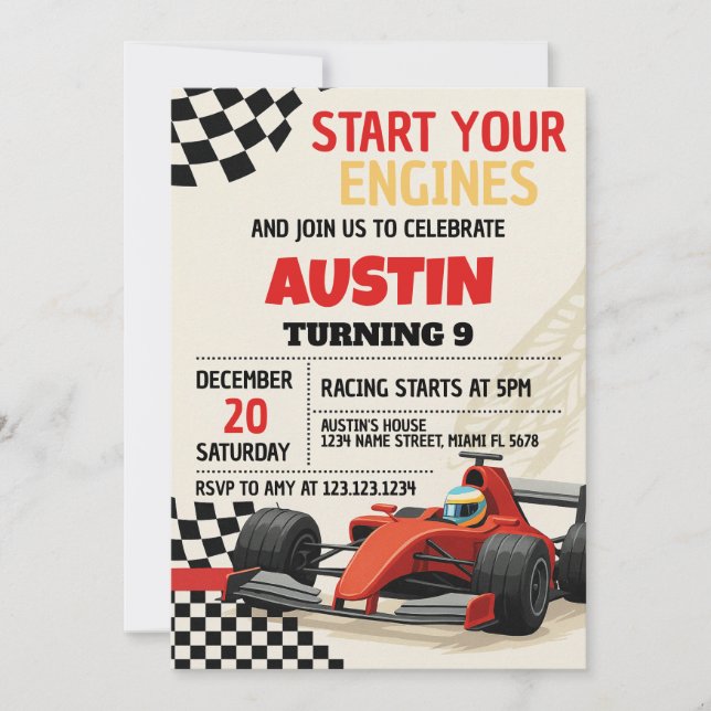 Invitation de course personnalisé pour enfants (Devant)