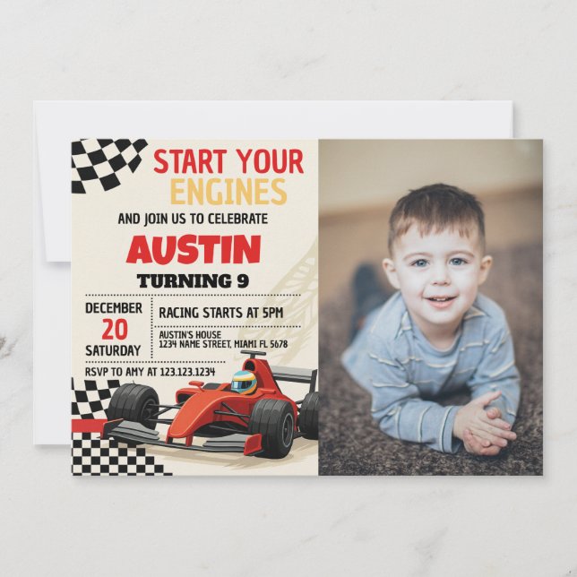 Invitation de course personnalisé pour enfants ave (Devant)
