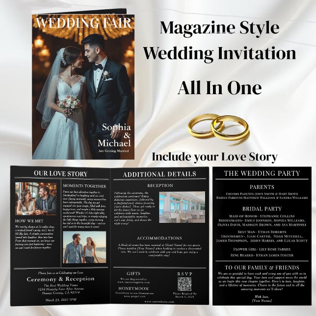 Invitation de couverture du magazine mariage (Wedding Magazine Cover Invitation All in One)