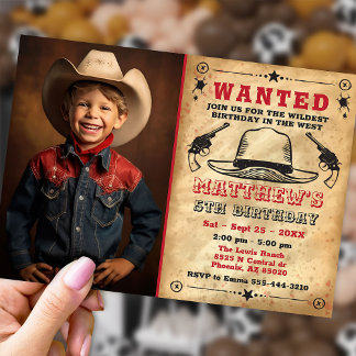 Invitation de Cowboy avec photo, Anniversaire occi