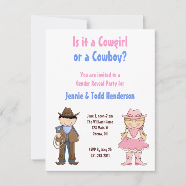Invitation de Cowgirl and Cowboy Gender Revevevela (Devant)