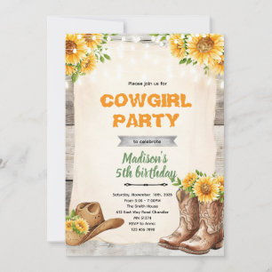 Invitation de cowgirl au tournesol rustique