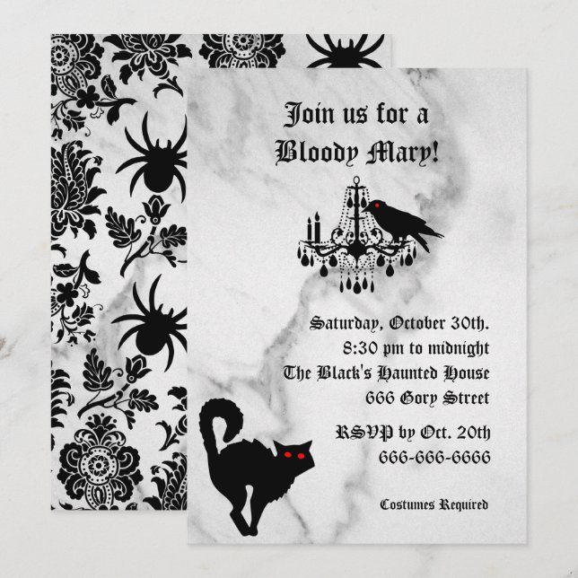 Invitation de Damask et Marble Halloween (Devant / Derrière)