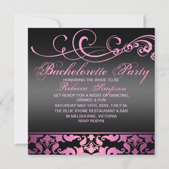 Invitation de damassé de rose de partie de (Devant)
