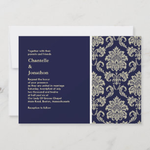 Invitation de Dark Blue et Cream Mariage damassé