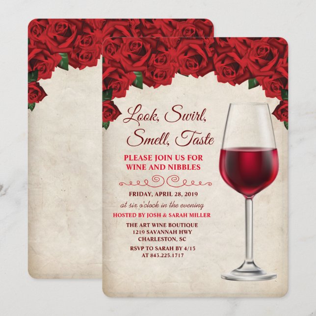 Invitation de dégustation de vin de grande année (Devant / Derrière)