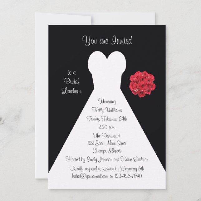 Invitation de déjeuner nuptial - Roses rouges de l (Devant)
