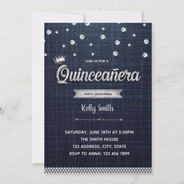 Invitation de Denim et de Diamant Quinceañera (Devant)