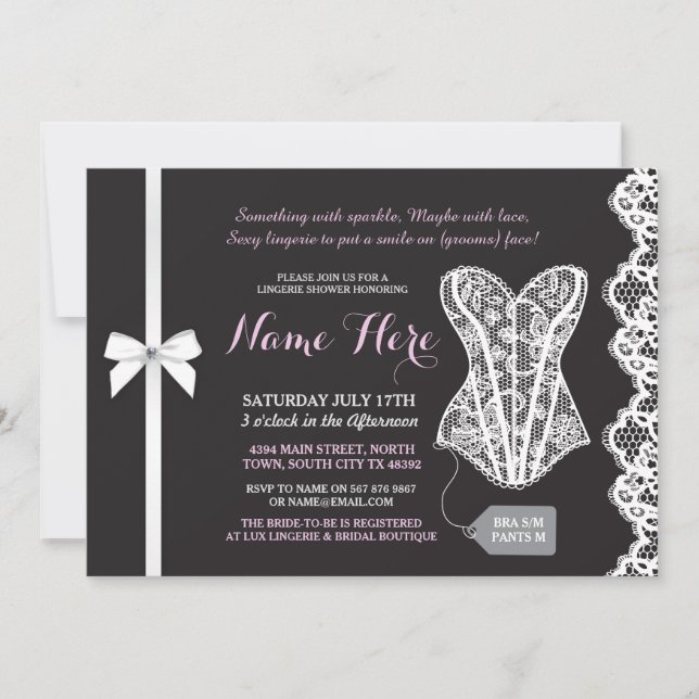 Invitation de dentelle de douche en lingerie rose  (Devant)