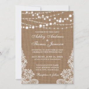 Invitation de dentelle de Mariage rustique Burlap